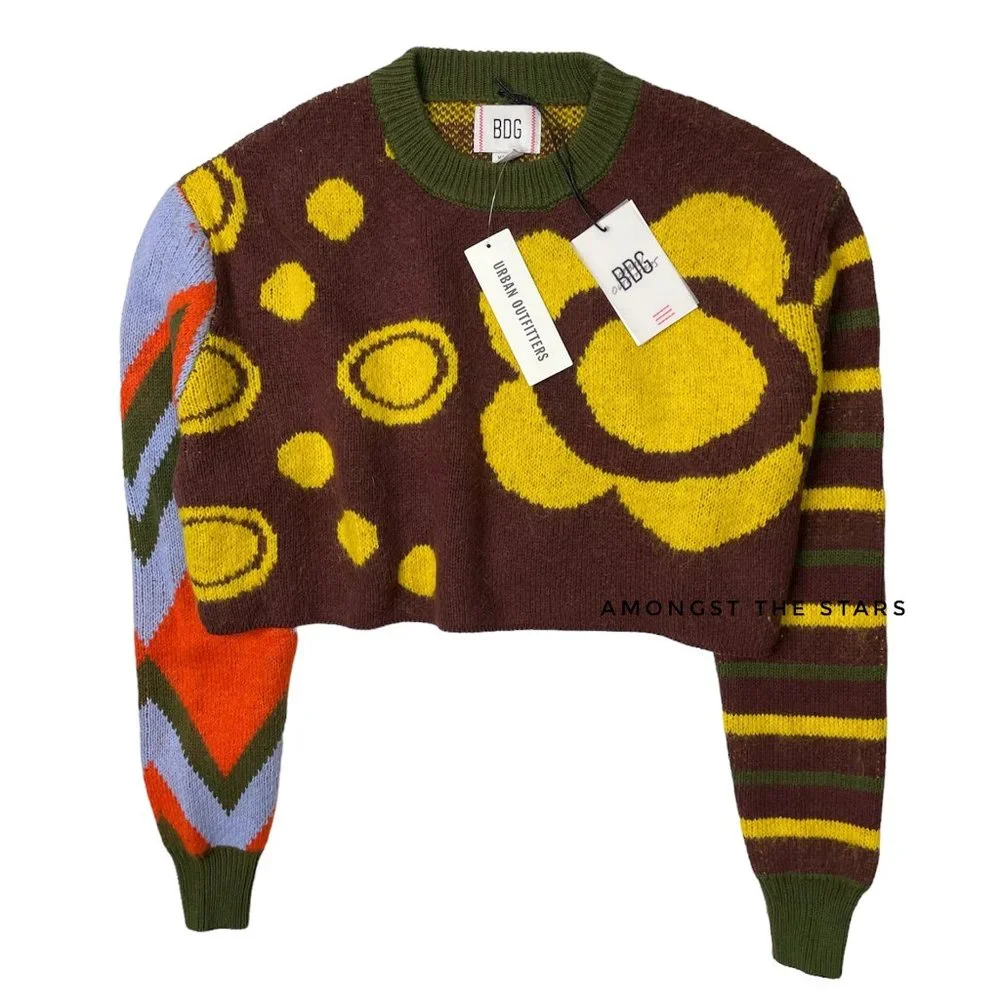 Urban Outfitters BDG Rio Y2K Mixed Print Colorful Cropped Sweater - Picture 5 of 8